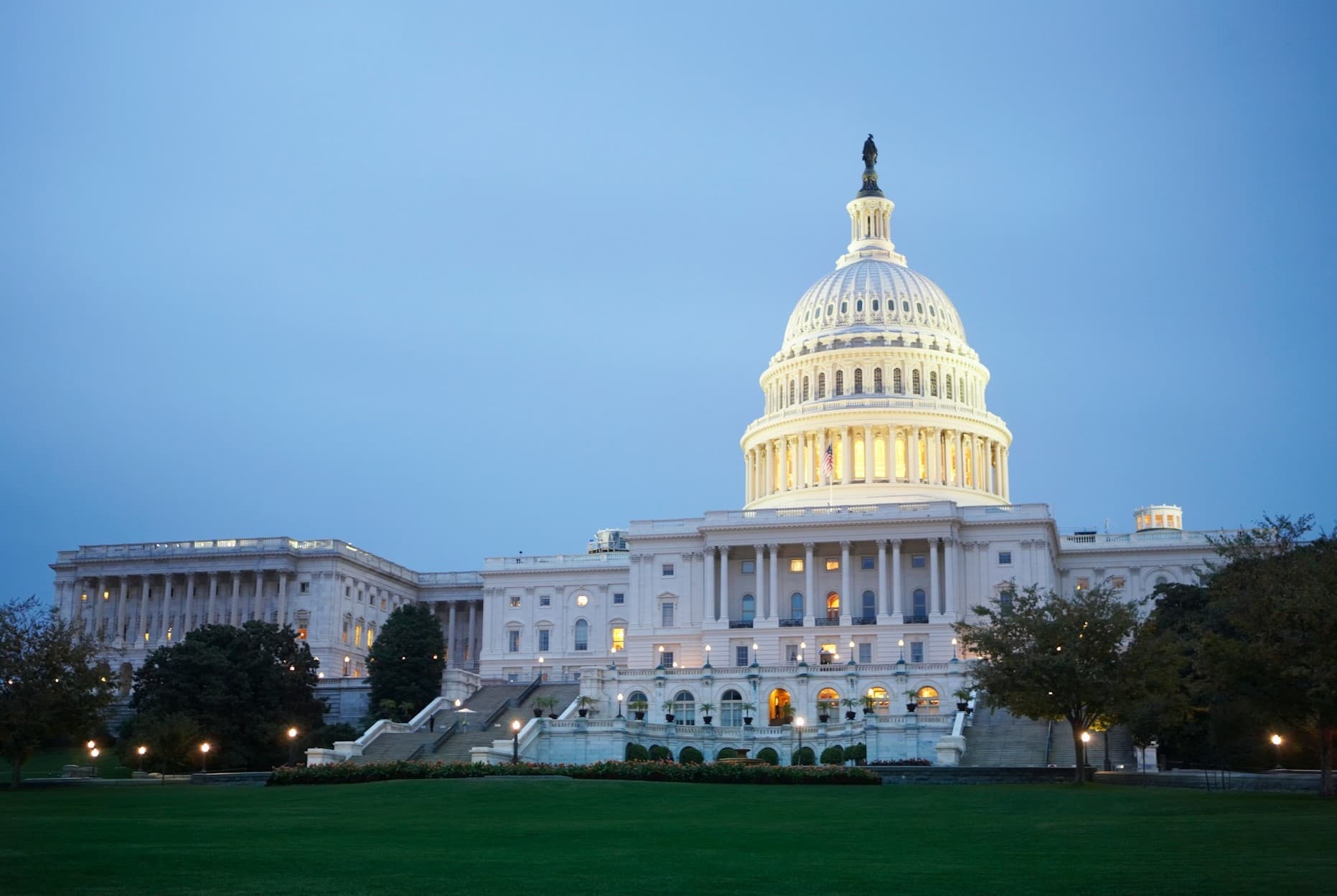 US Capitol building at dusk. 