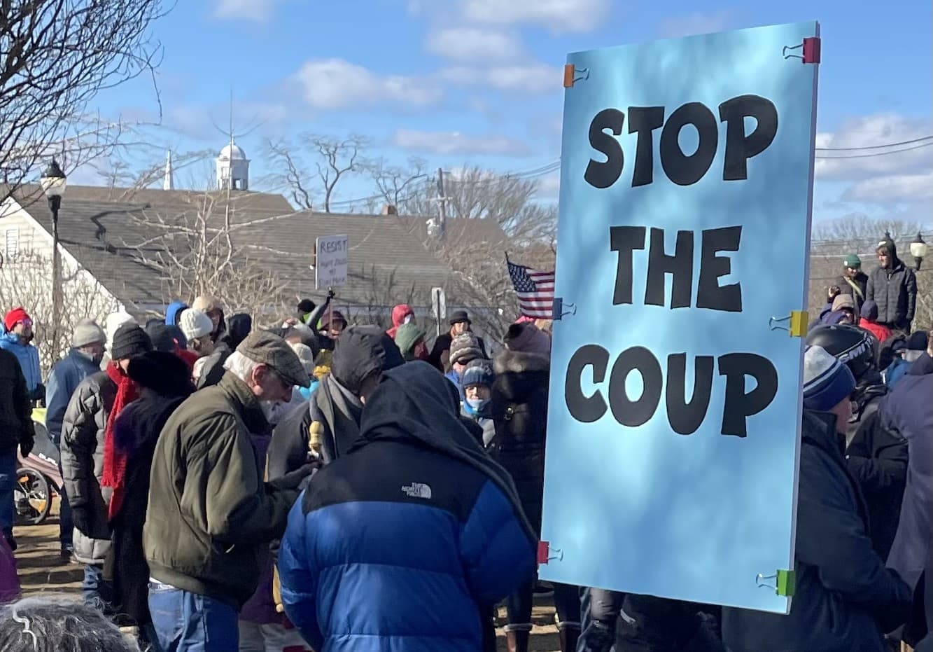 Sign that says Stop The Coup. 