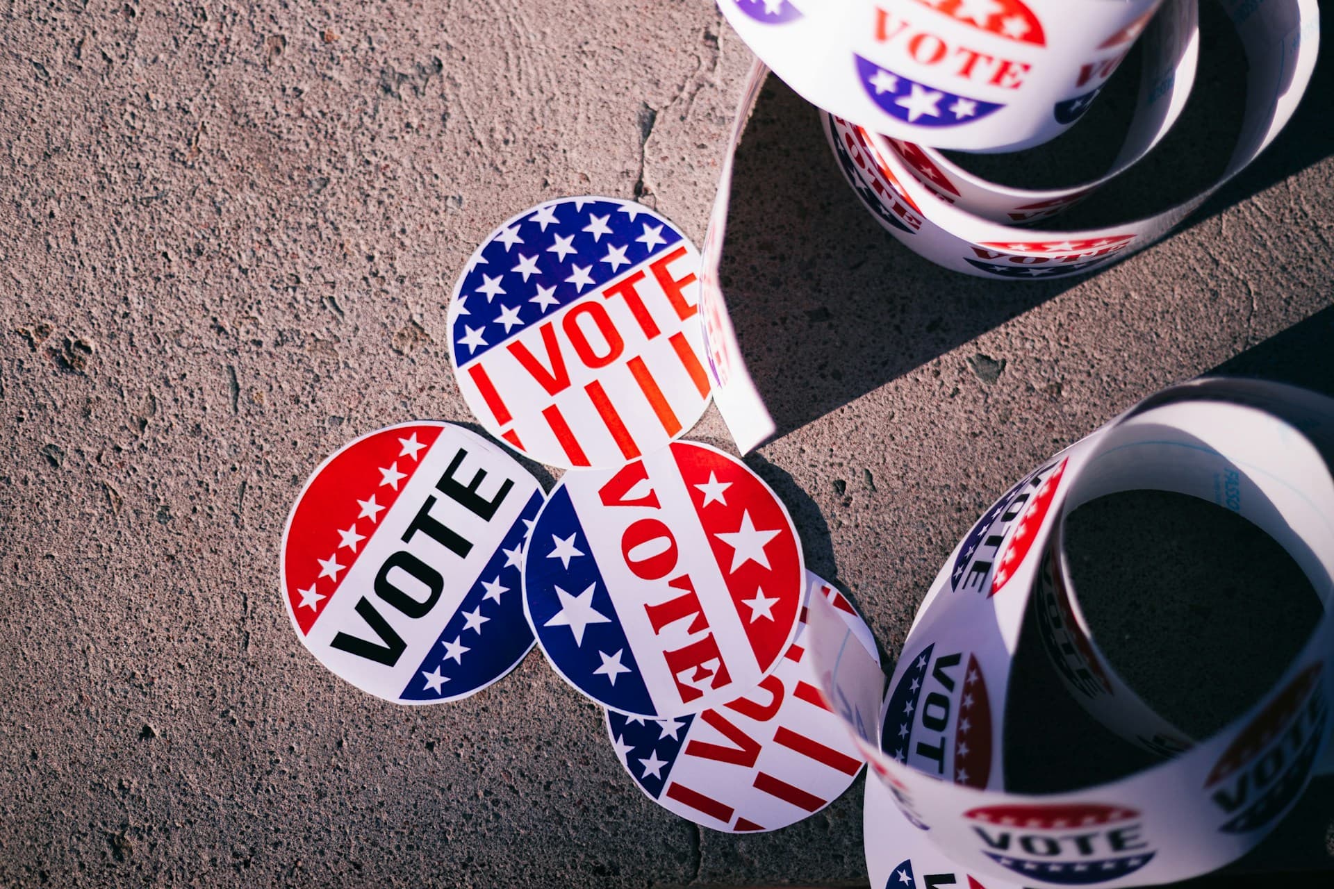 Stacked I voted stickers. 