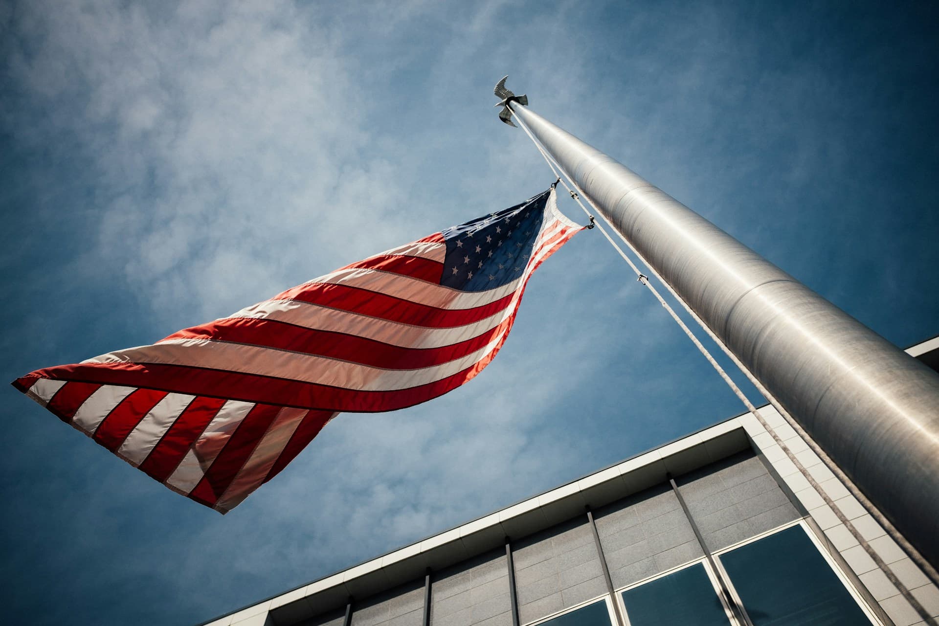 American flag on pole. 