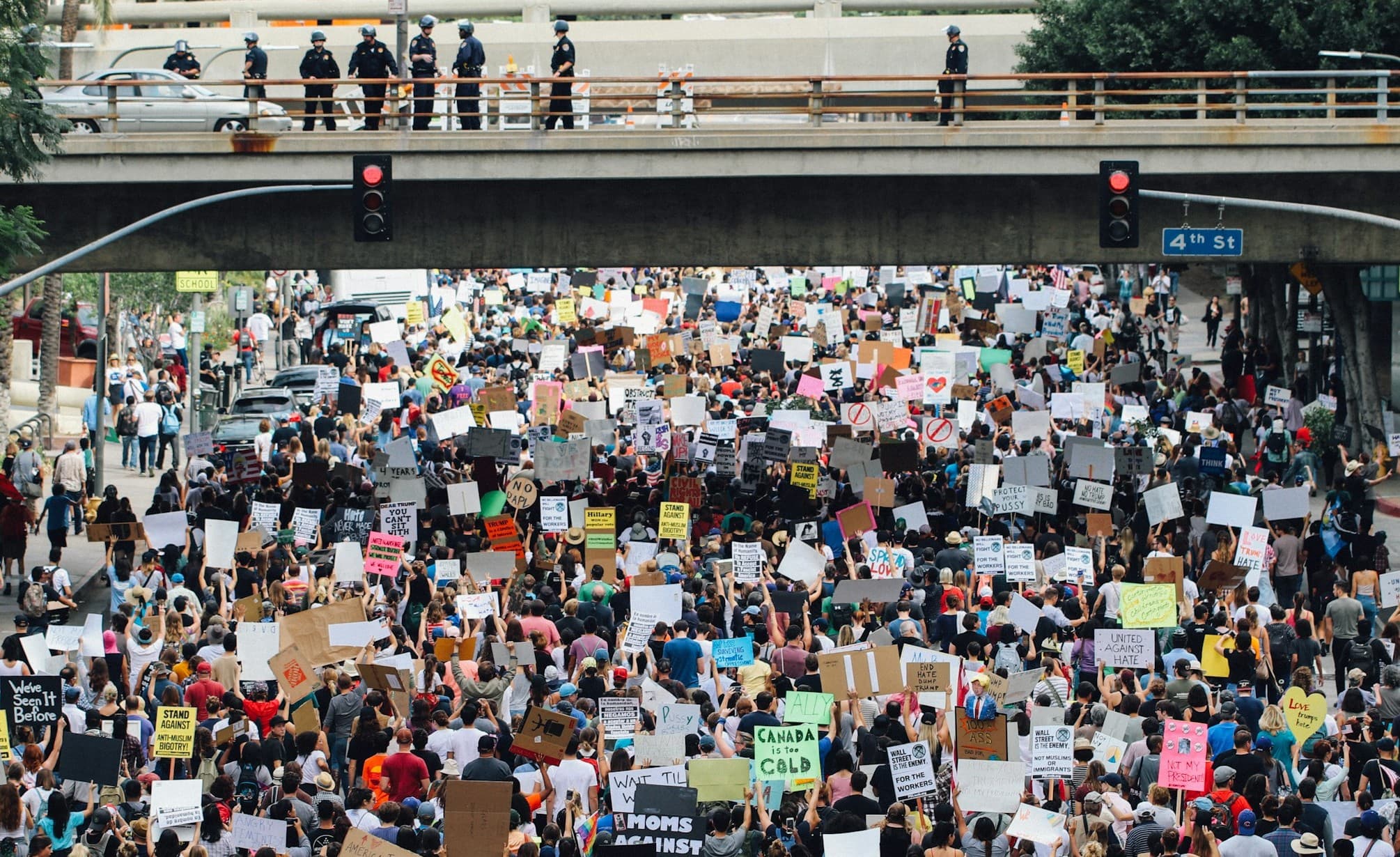 Large crowd of protesters. 