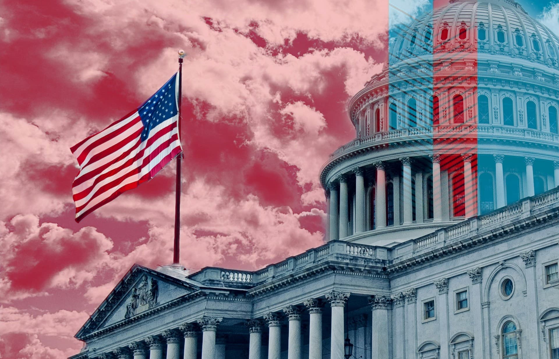 US Capitol building with American flag. 