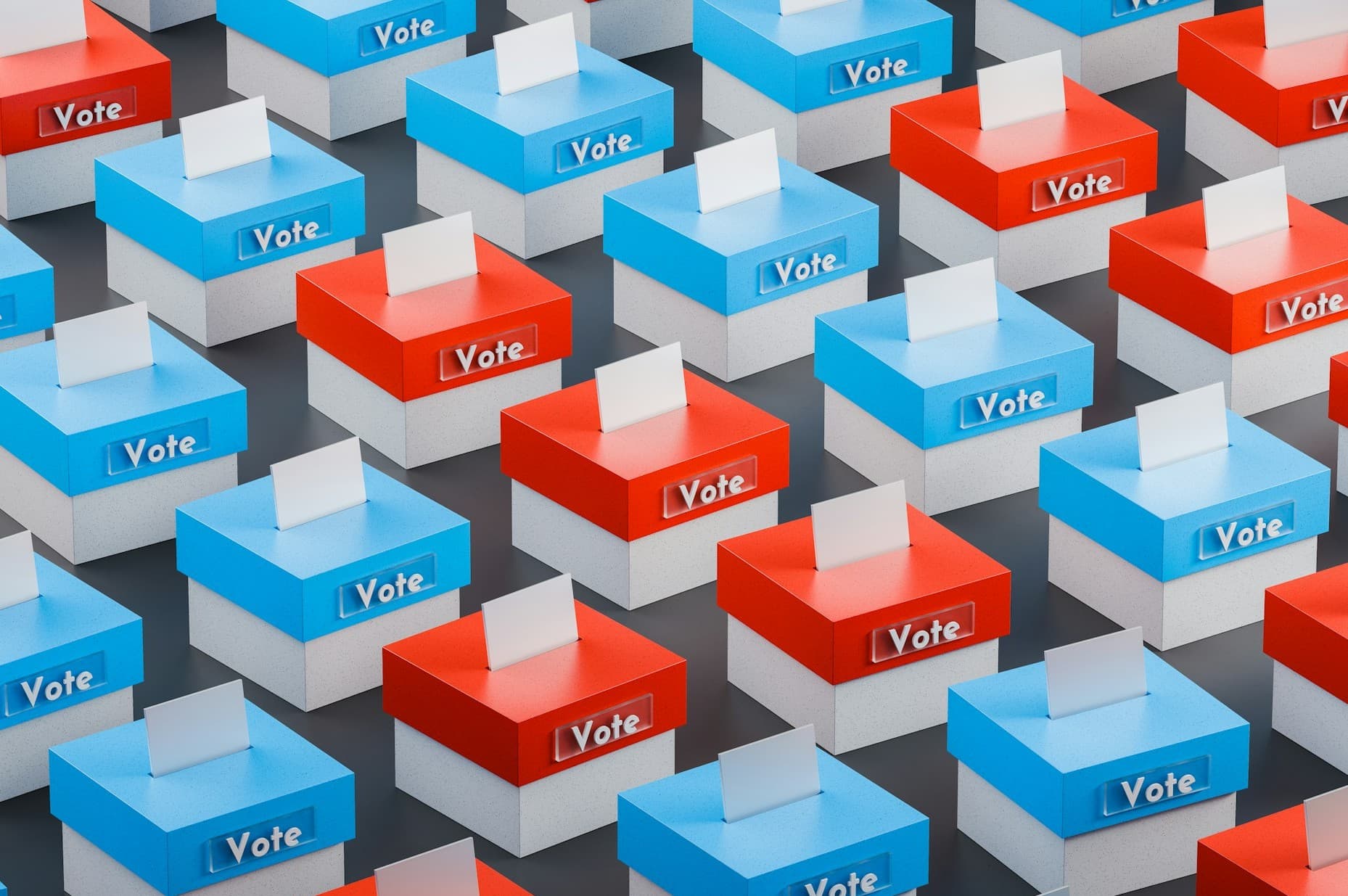 red and blue ballot boxes
