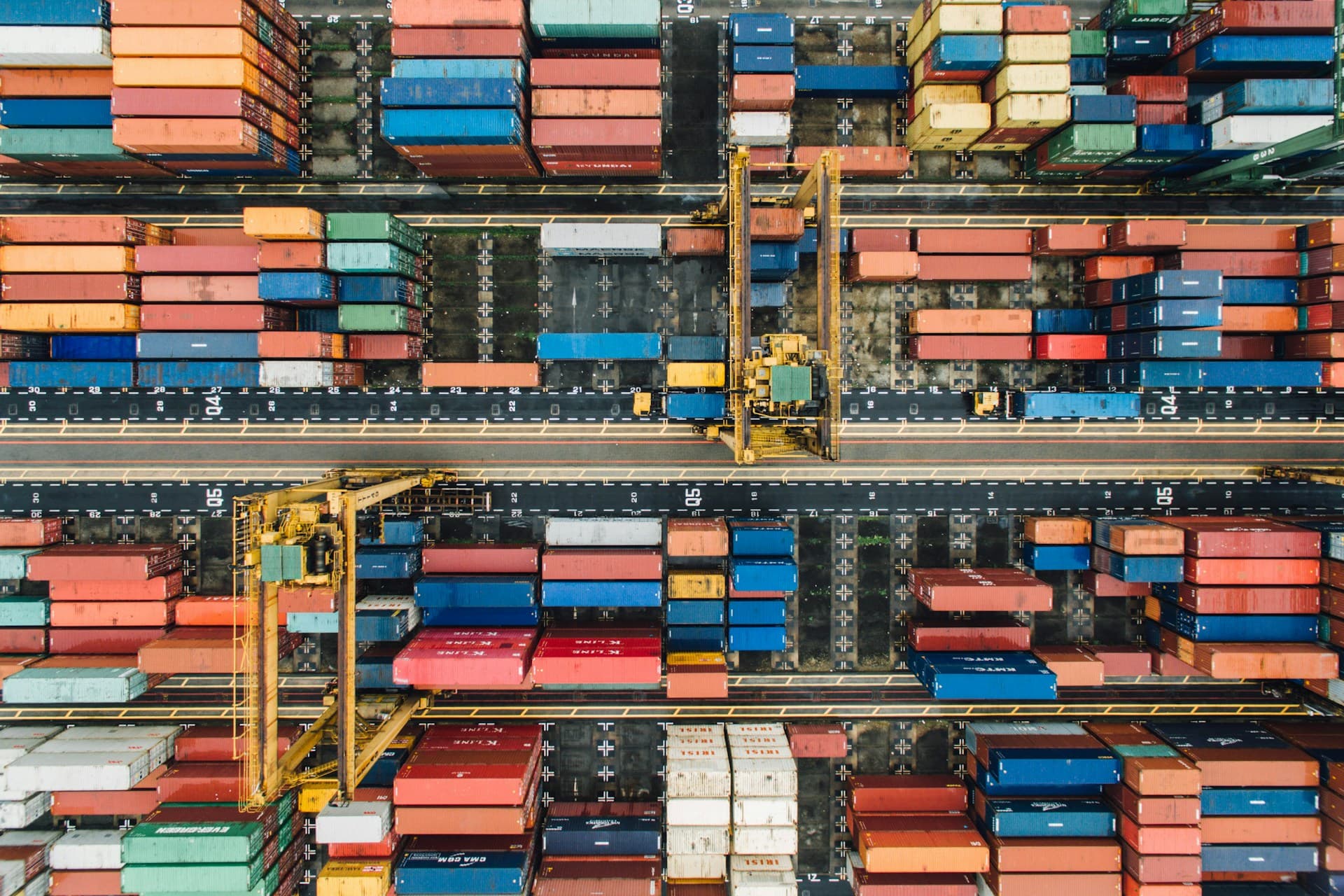 Overhead shot of cargo at a port.