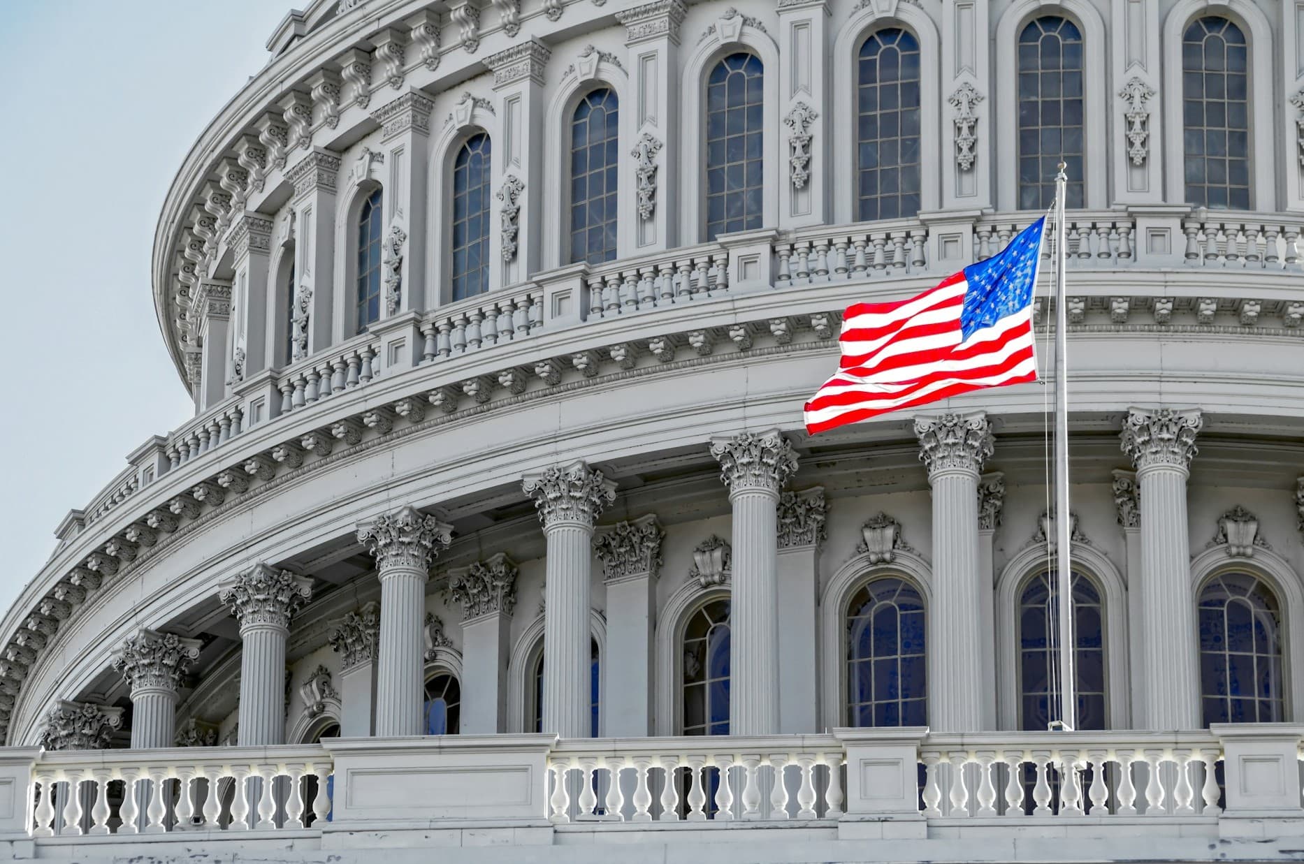 US Capitol Building with American flag. 
