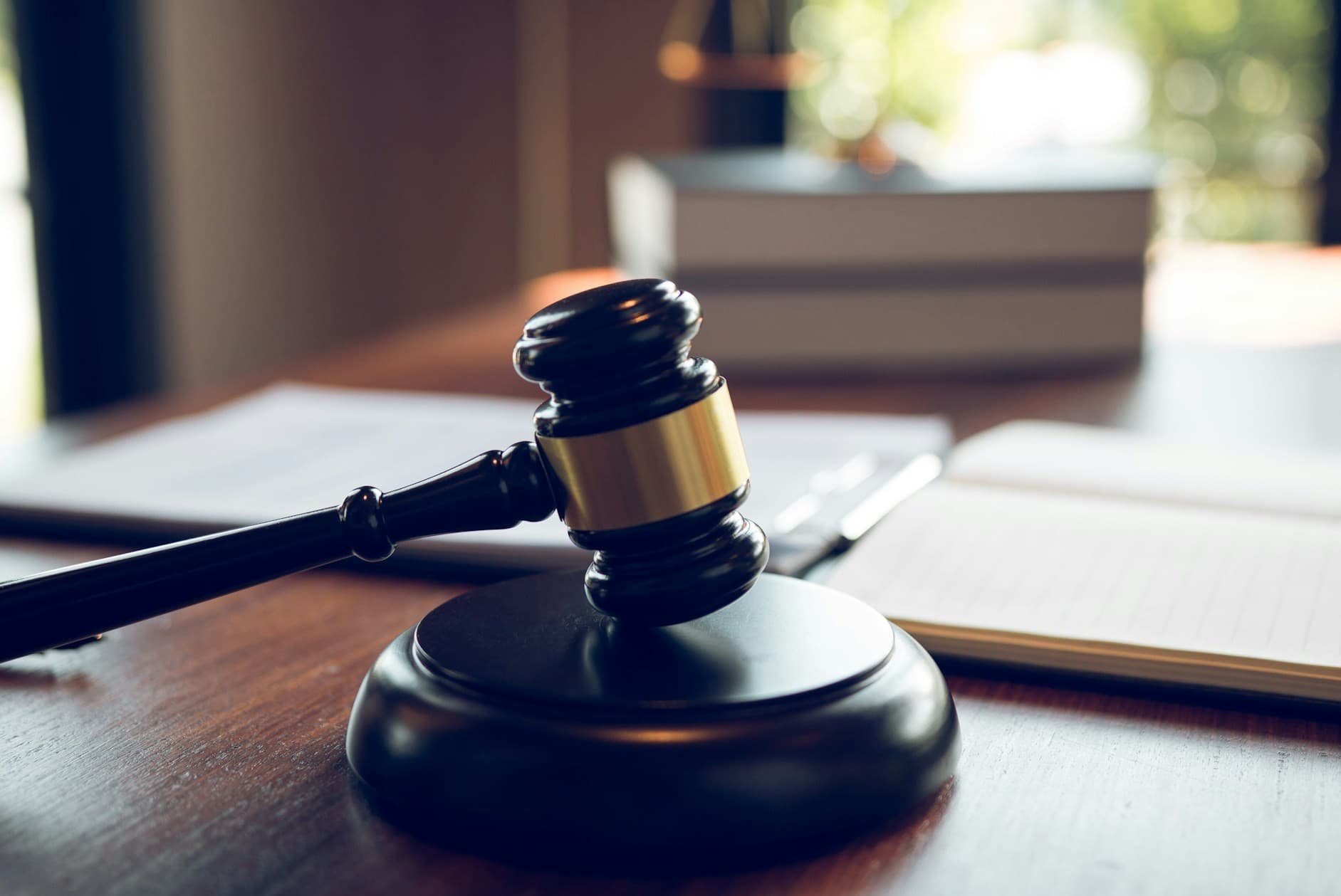 Gavel on judge's desk. 