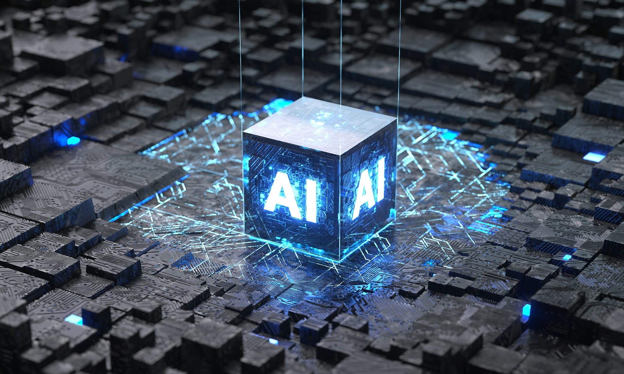 Digital cube with AI on it. 