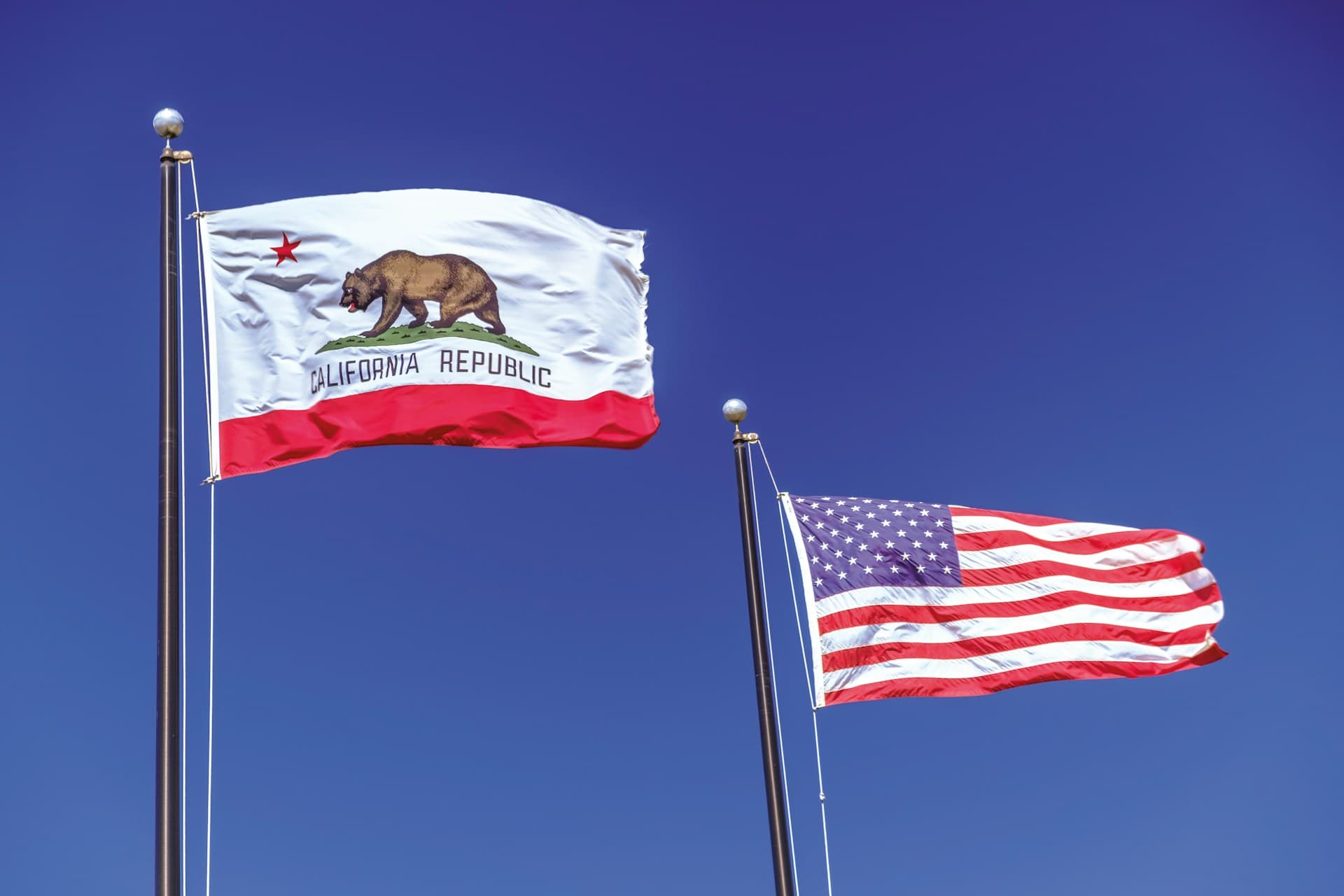 CA flag and American flag next to each other. 