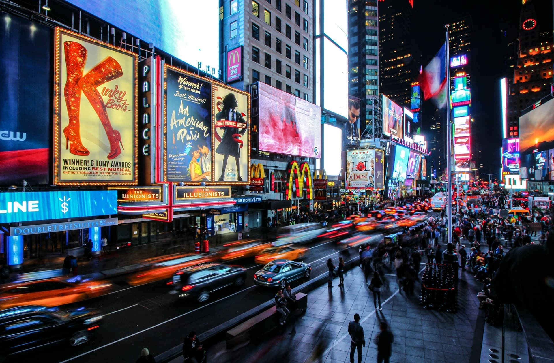 Busy New York city at night. 