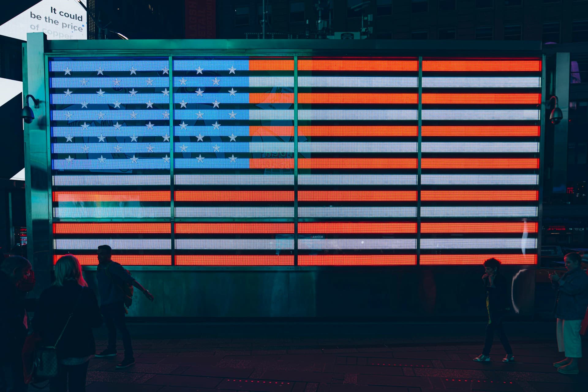 An electric sign of the American flag. 
