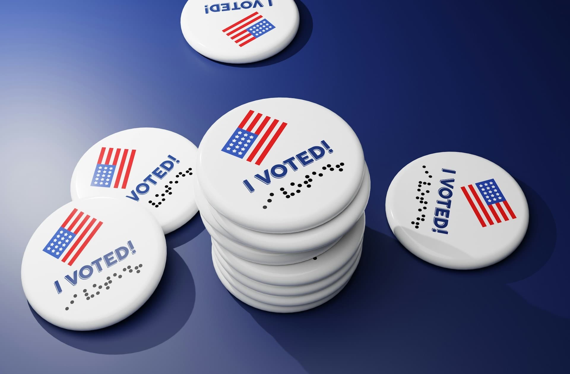 Stack of I voted buttons. 