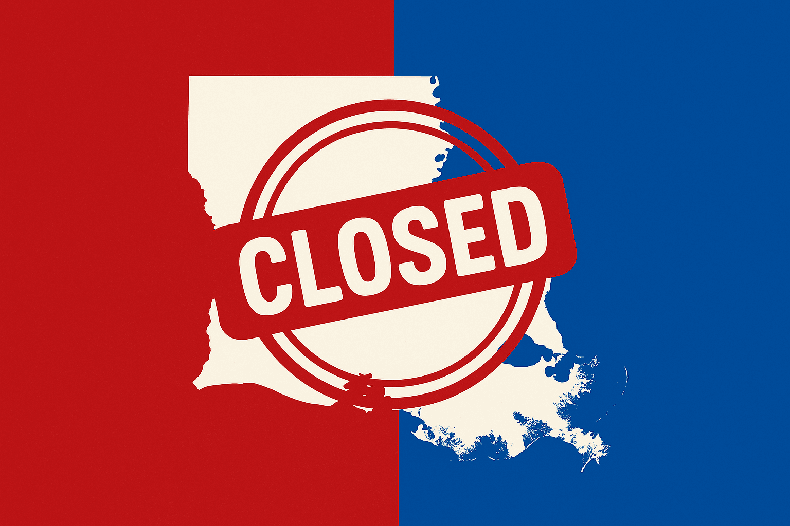 state of Louisiana with a closed stamp over it. 