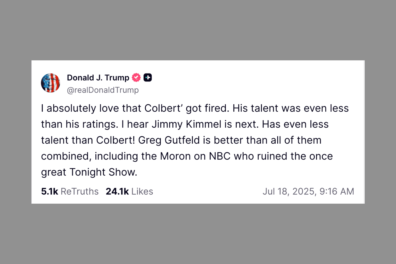 Trump Trush Social Post on Colbert