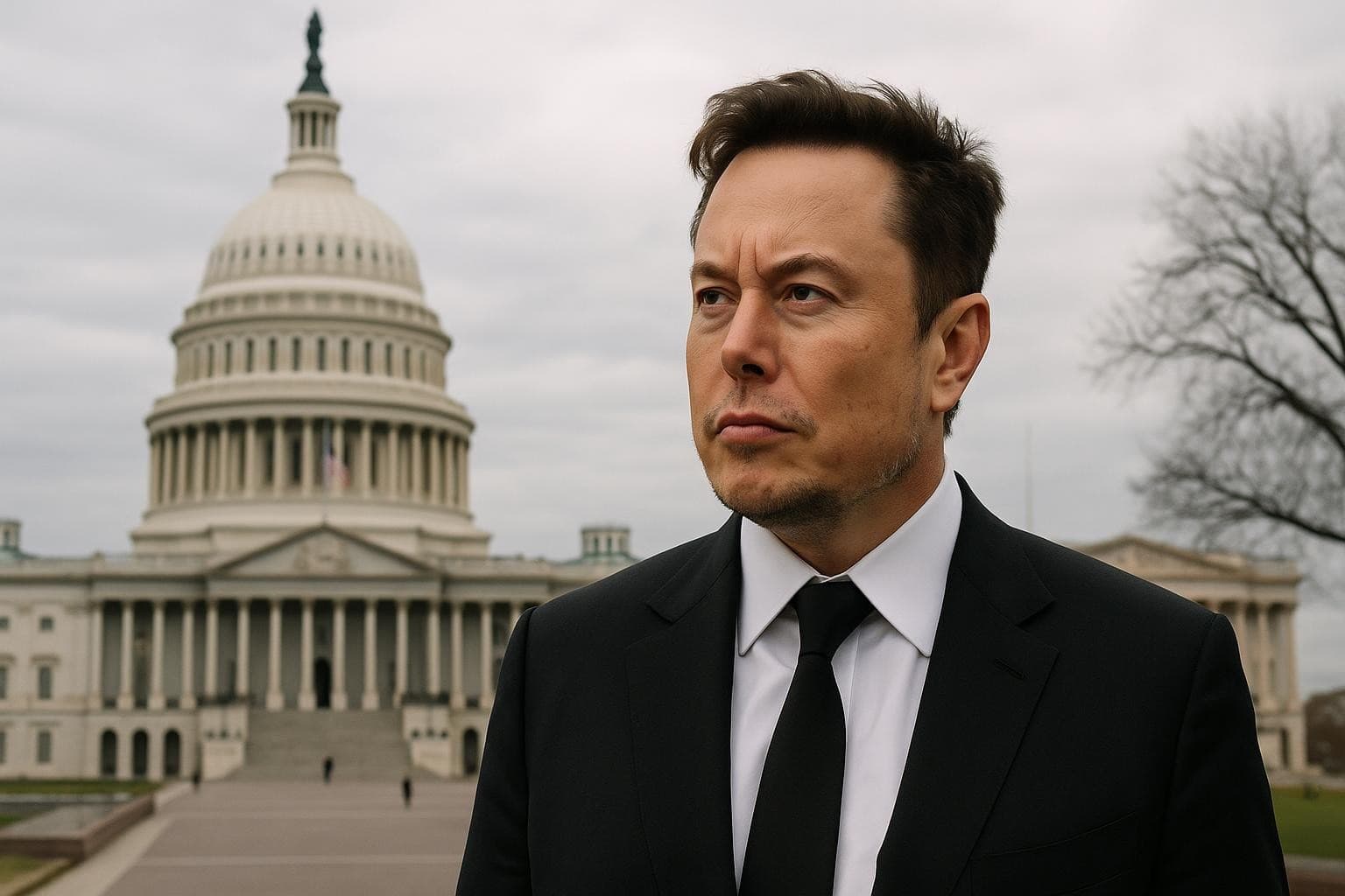 Elon Musk in front of the US Capitol Building.