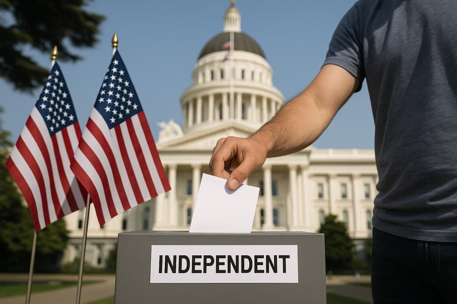 Hand in ballot that says independent on it. 